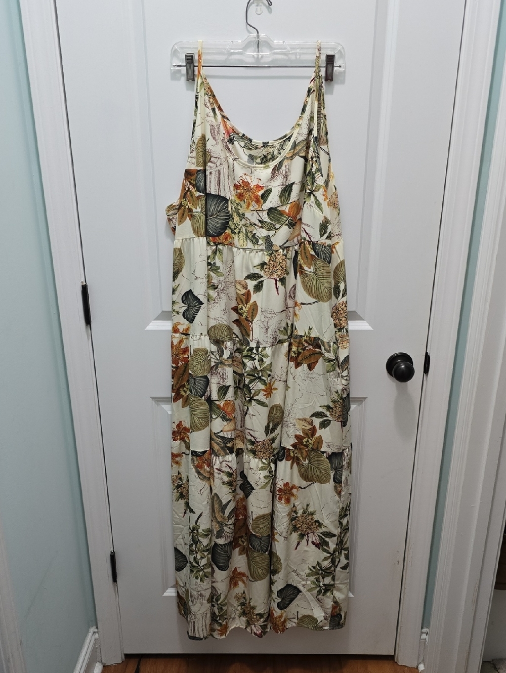 SHEIN Cream Maxi Dress with Green & Brown Floral Print Size 4X